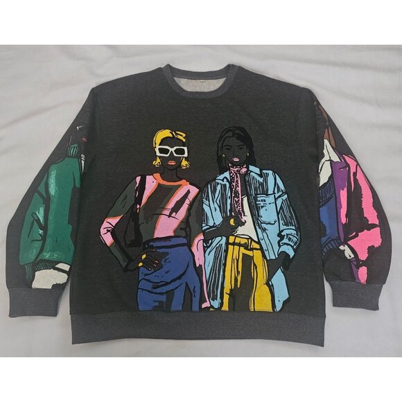 Women's IT GIRL Trendy Modern Graphic Print Oversized Pullover Sweatshirt Size M - Picture 4 of 9